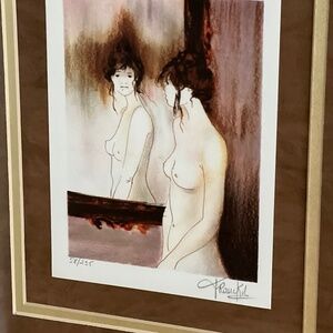 FRANCK L hand signed lithograph. nude French woman FRAMED